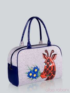 Брендова сумка - саквояж з вышивкою, модель 141234 льон бежевий. Зображення товару, вид збоку.
