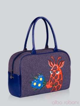 Модна сумка - саквояж з вышивкою, модель 141234 льон коричневий. Зображення товару, вид збоку.