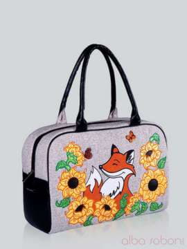 Літня сумка - саквояж з вышивкою, модель 141235 льон бежевий. Зображення товару, вид збоку.