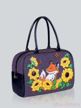 Літня сумка - саквояж з вышивкою, модель 141235 льон коричневий. Зображення товару, вид збоку.