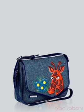 Літня сумка з вышивкою, модель 141254 льон синій. Зображення товару, вид збоку.