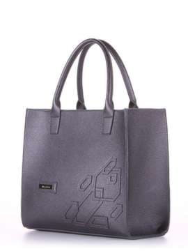 Брендова сумка з вышивкою, модель E18006 графіт. Зображення товару, вид збоку.