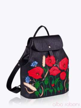 Брендовий рюкзак з вышивкою, модель 152310 чорний. Зображення товару, вид збоку.