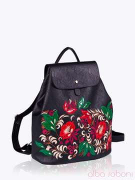Жіночий рюкзак з вышивкою, модель 152312 чорний. Зображення товару, вид збоку.