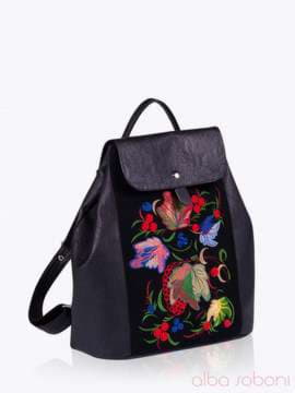 Модний рюкзак з вышивкою, модель 152315 чорний. Зображення товару, вид збоку.