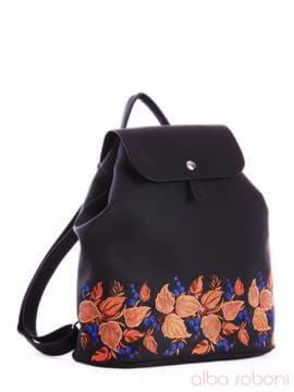 Жіночий рюкзак з вышивкою, модель 162313 чорний. Зображення товару, вид спереду.