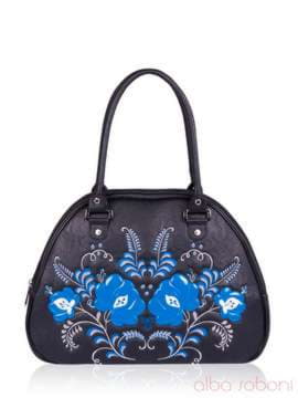Модна сумка - саквояж з вышивкою, модель 152301 чорний. Зображення товару, вид спереду.