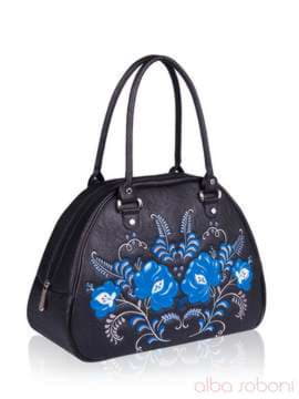 Модна сумка - саквояж з вышивкою, модель 152301 чорний. Зображення товару, вид збоку.
