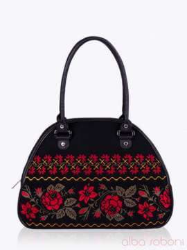 Брендова сумка - саквояж з вышивкою, модель 152303 чорний. Зображення товару, вид спереду.
