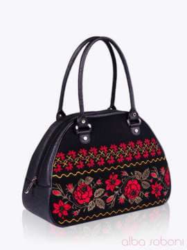 Брендова сумка - саквояж з вышивкою, модель 152303 чорний. Зображення товару, вид збоку.