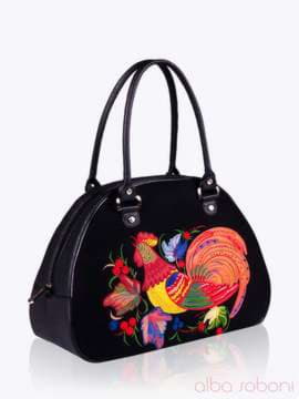 Стильна сумка - саквояж з вышивкою, модель 152305 чорний. Зображення товару, вид збоку.