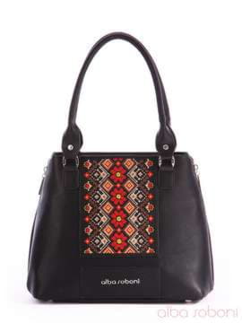 Модна сумка з вышивкою, модель 162360 чорний. Зображення товару, вид спереду.