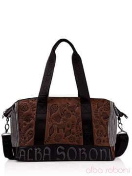 Молодіжна сумка з вышивкою, модель 130980 коричневий. Зображення товару, вид спереду.