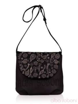 Брендова сумка з вышивкою, модель 130982 сіро-чорний. Зображення товару, вид спереду.
