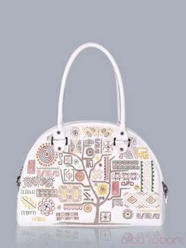 Молодіжна сумка - саквояж з вышивкою, модель 150761 білий. Зображення товару, вид спереду.