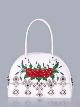 Модна сумка - саквояж з вышивкою, модель 150762 білий. Зображення товару, вид спереду.