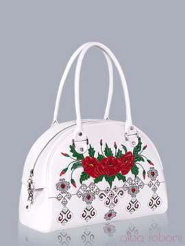 Модна сумка - саквояж з вышивкою, модель 150762 білий. Зображення товару, вид збоку.