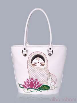 Модна сумка з вышивкою, модель 150704 білий. Зображення товару, вид спереду.
