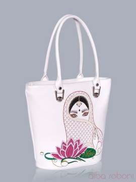 Модна сумка з вышивкою, модель 150704 білий. Зображення товару, вид збоку.