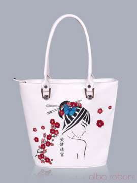 Літня сумка з вышивкою, модель 150705 білий. Зображення товару, вид спереду.