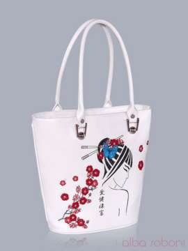 Літня сумка з вышивкою, модель 150705 білий. Зображення товару, вид збоку.
