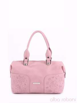 Літня сумка - саквояж з вышивкою, модель 160180 рожевий. Зображення товару, вид ззаду.
