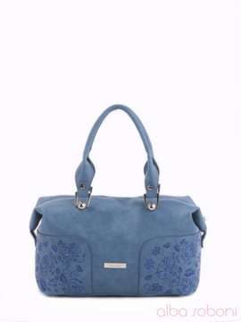 Модна сумка - саквояж з вышивкою, модель 160184 синій. Зображення товару, вид ззаду.