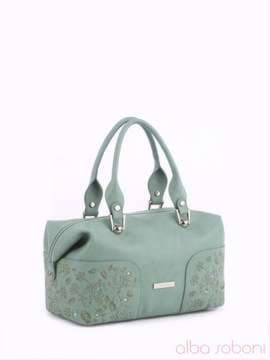 Брендова сумка - саквояж з вышивкою, модель 160185 зелений. Зображення товару, вид спереду.