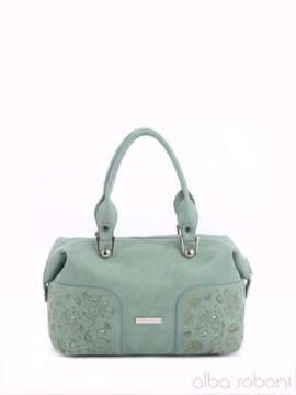 Брендова сумка - саквояж з вышивкою, модель 160185 зелений. Зображення товару, вид ззаду.