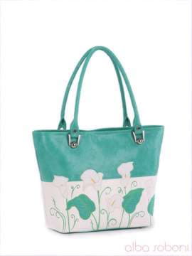 Літня сумка з вышивкою, модель 160051 зелений-білий. Зображення товару, вид спереду.