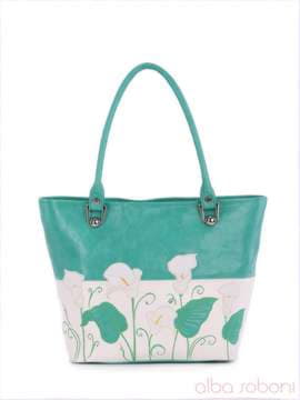 Літня сумка з вышивкою, модель 160051 зелений-білий. Зображення товару, вид збоку.
