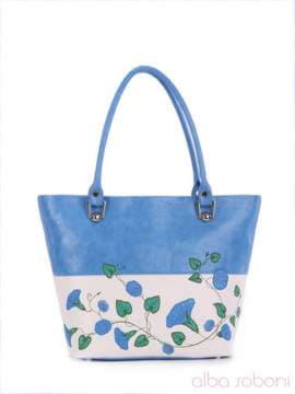 Стильна сумка з вышивкою, модель 160052 блакитний-білий. Зображення товару, вид збоку.