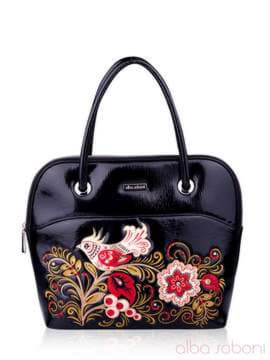 Брендова сумка з вышивкою, модель 131104 чорний. Зображення товару, вид спереду.