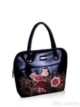 Брендова сумка з вышивкою, модель 131104 чорний. Зображення товару, вид збоку.