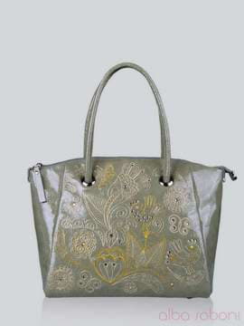 Стильна сумка з вышивкою, модель 141300 сірий. Зображення товару, вид спереду.