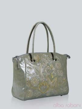 Стильна сумка з вышивкою, модель 141300 сірий. Зображення товару, вид збоку.