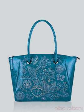 Брендова сумка з вышивкою, модель 141300 бірюзовий. Зображення товару, вид спереду.