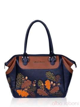 Стильна сумка з вышивкою, модель 141461 чорно-коричневий. Зображення товару, вид спереду.