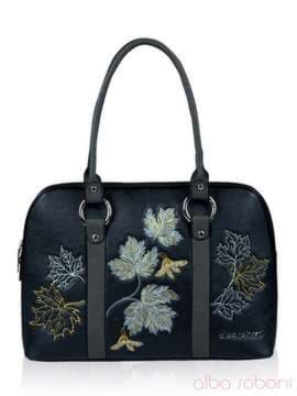 Брендова сумка з вышивкою, модель 141470 чорно-сірий. Зображення товару, вид спереду.