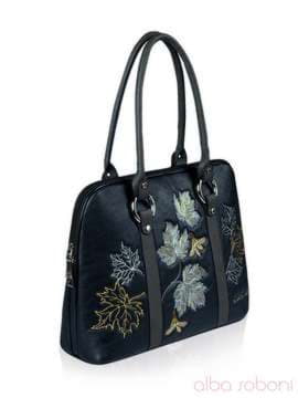 Брендова сумка з вышивкою, модель 141470 чорно-сірий. Зображення товару, вид збоку.