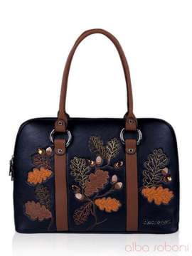 Стильна сумка з вышивкою, модель 141471 чорно-коричневий. Зображення товару, вид спереду.
