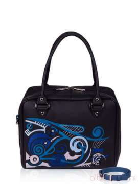 Брендова сумка з вышивкою, модель 152460 чорно-синій. Зображення товару, вид спереду.