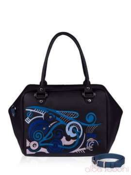 Брендова сумка з вышивкою, модель 152460 чорно-синій. Зображення товару, вид збоку.