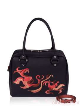 Брендова сумка з вышивкою, модель 152461 чорно-коричневий. Зображення товару, вид спереду.