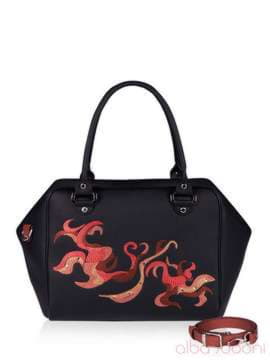 Брендова сумка з вышивкою, модель 152461 чорно-коричневий. Зображення товару, вид збоку.