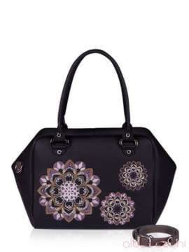 Стильна сумка з вышивкою, модель 152462 чорно-сірий. Зображення товару, вид збоку.