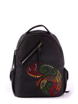 Брендовий рюкзак з вышивкою, модель 171623 чорний. Зображення товару, вид спереду.