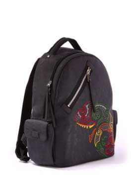 Брендовий рюкзак з вышивкою, модель 171623 чорний. Зображення товару, вид збоку.