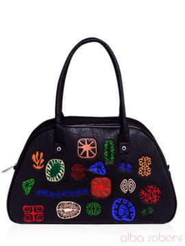 Шкільна сумка - саквояж з вышивкою, модель 151647 чорний. Зображення товару, вид спереду.