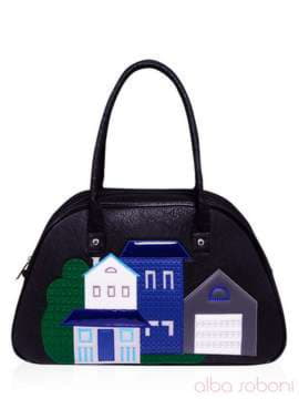 Брендова сумка - саквояж з вышивкою, модель 151648 чорний. Зображення товару, вид спереду.
